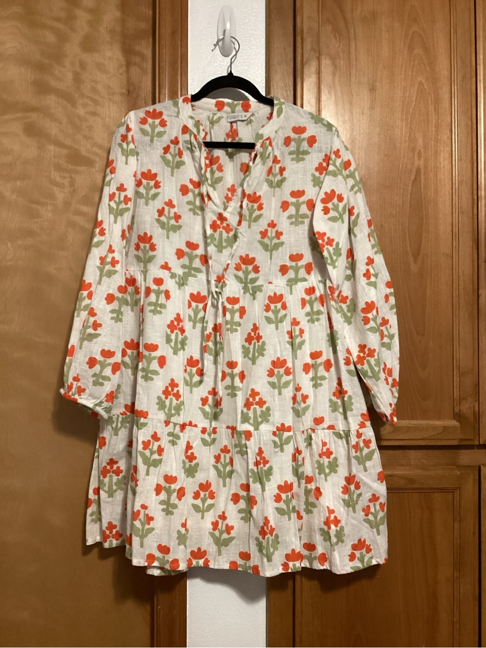 Compania Fantastica Floral Tiered Mini Dress in White & Orange, Medium, NWOT